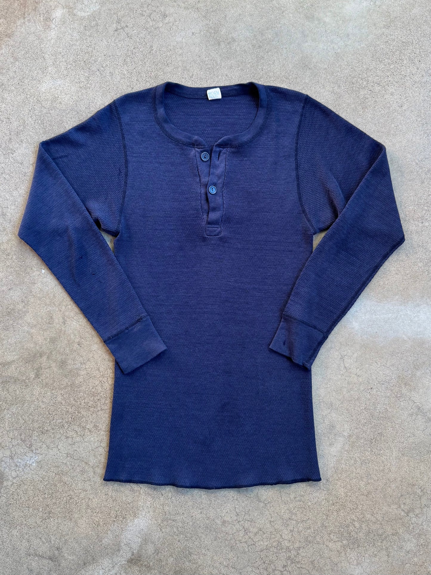 Vintage 1980s Hanes Navy Blue Henley Thermal | Large