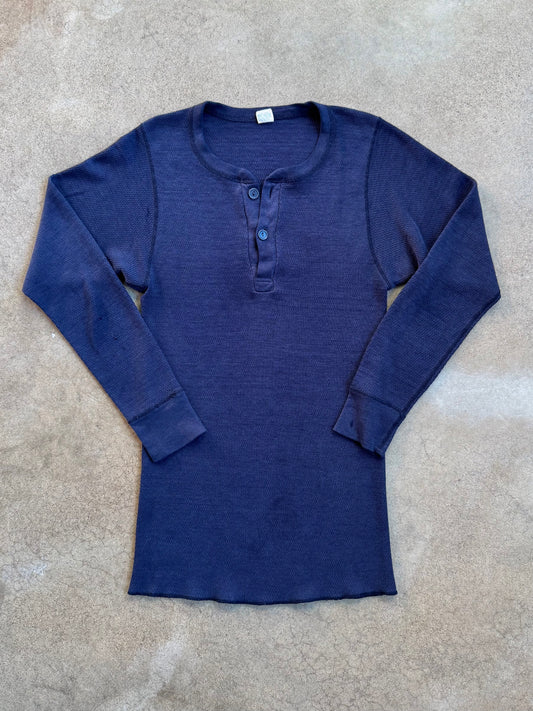 Vintage 1980s Hanes Navy Blue Henley Thermal | Large