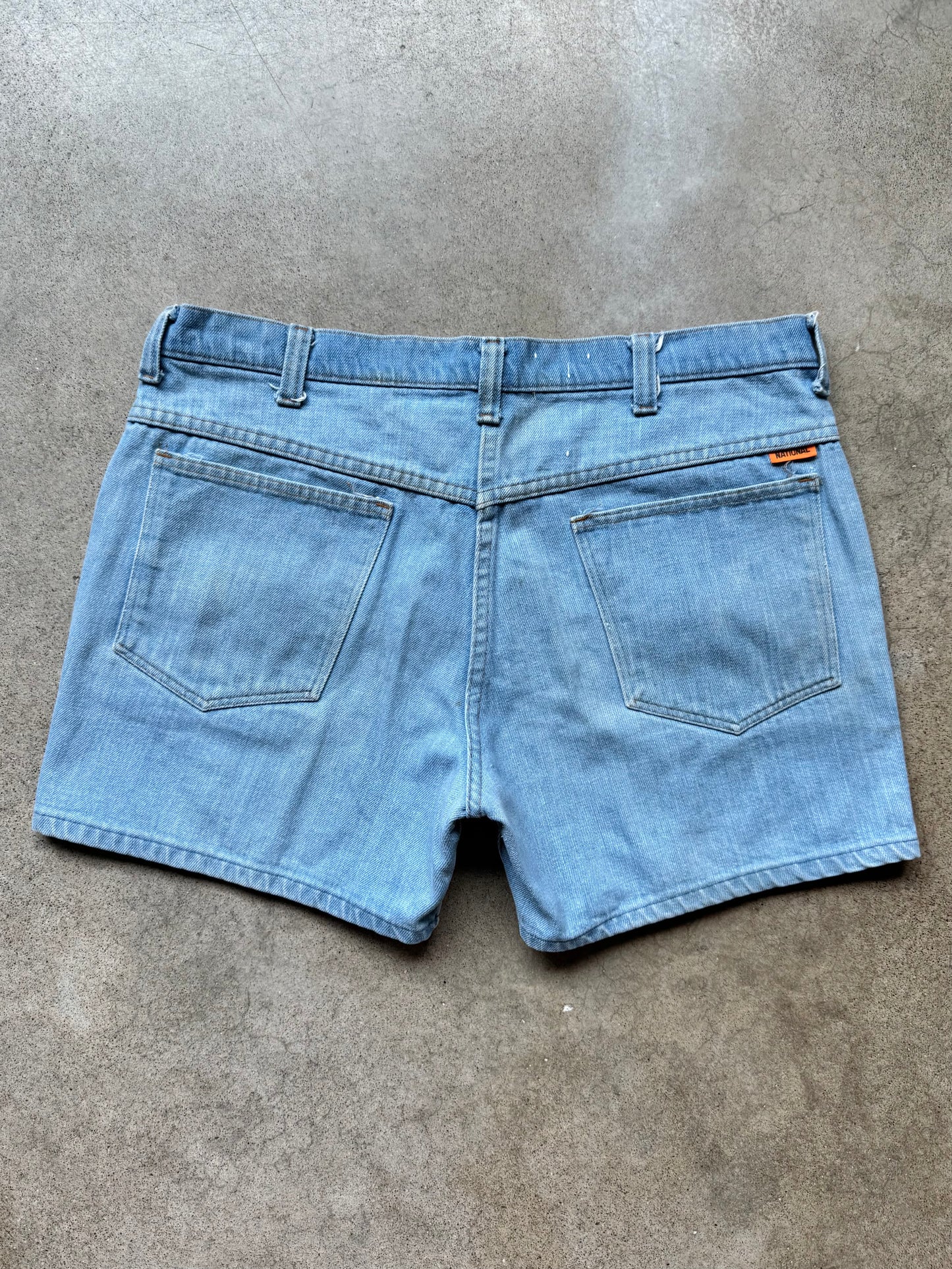 Vintage 1970s National Jeans Denim Utility Bush Shorts | Waist 36”