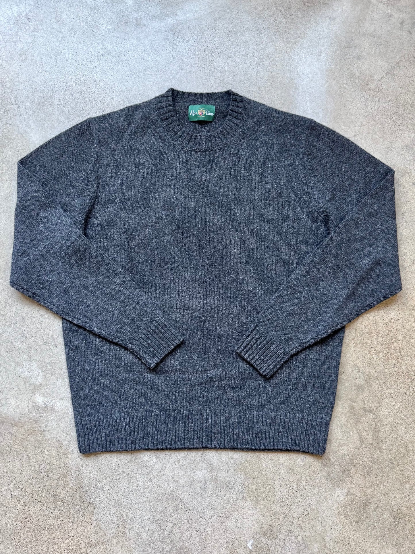 Vintage Alan Paine Charcoal Grey Wool Crewneck Sweater | Large