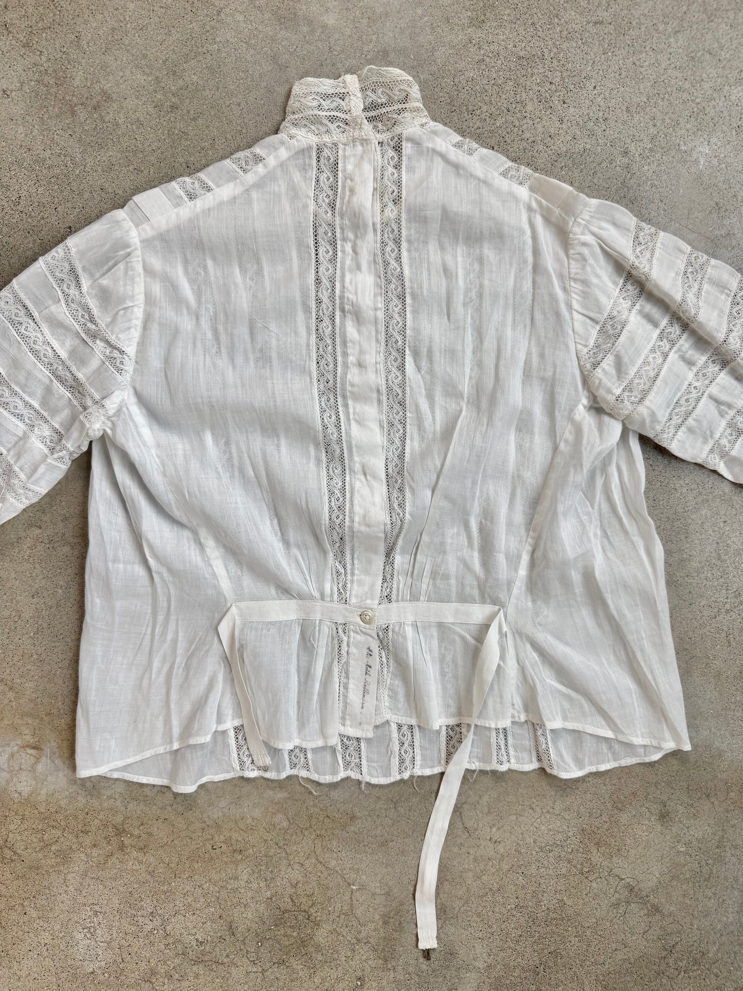 Antique 1900s Edwardian White Lace High-Neck Blouse | XS/S
