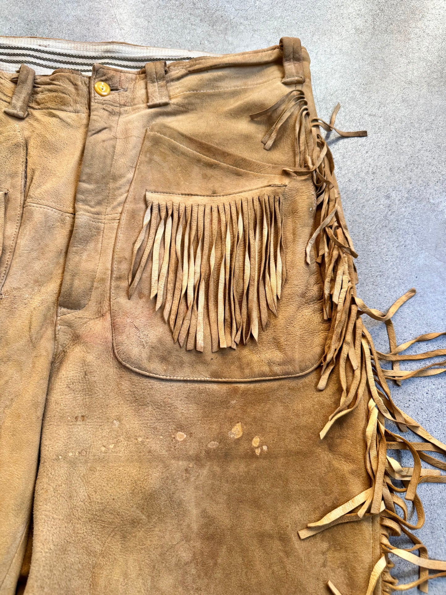 Vintage 1950s Handmade Deer Suede Western Fringe Pants | Waist 35”