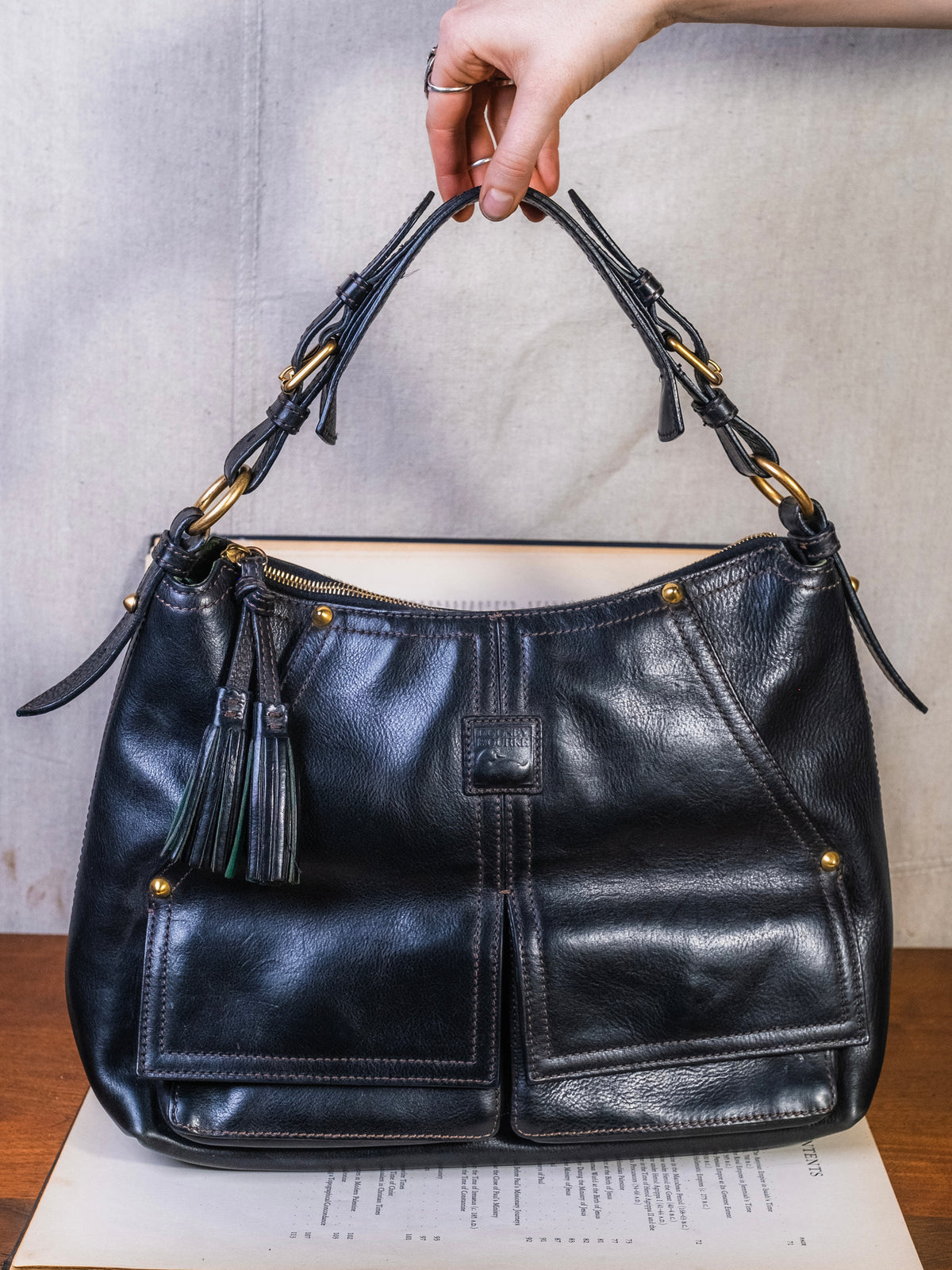 Dooney & Bourke Florentine Leather Kingston Hobo Bag | Black