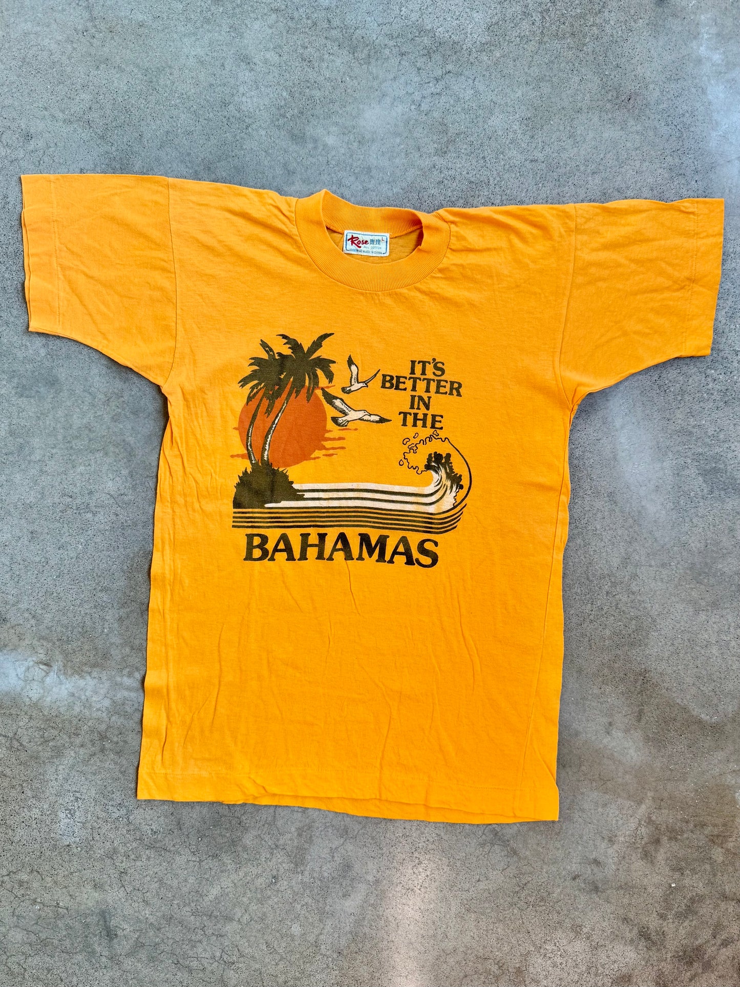 Vintage 1970s “It’s Better In The Bahamas” Orange Graphic Tee | S/M