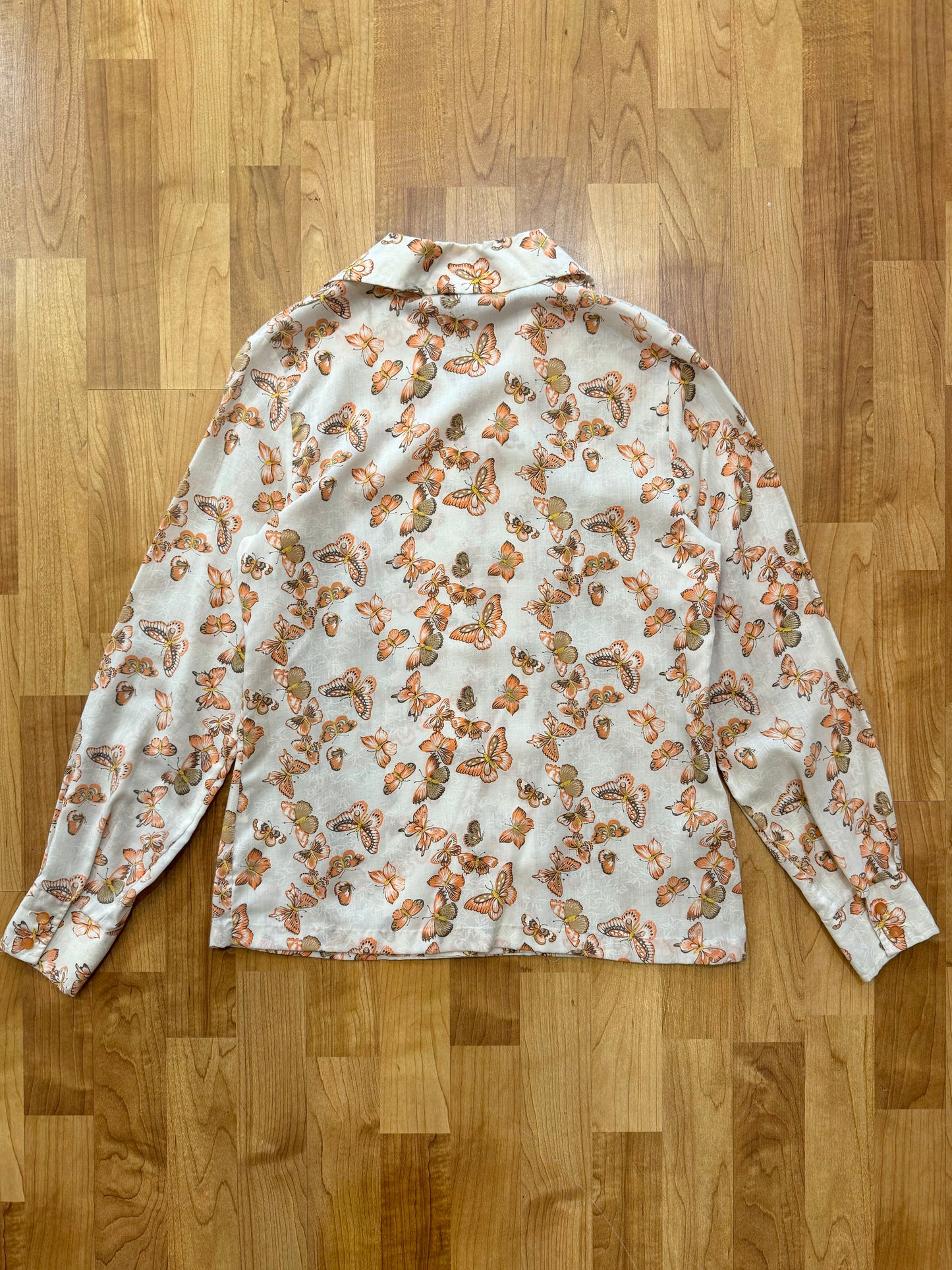 Vintage 1970s Button-Up Butterfly Blouse | Medium