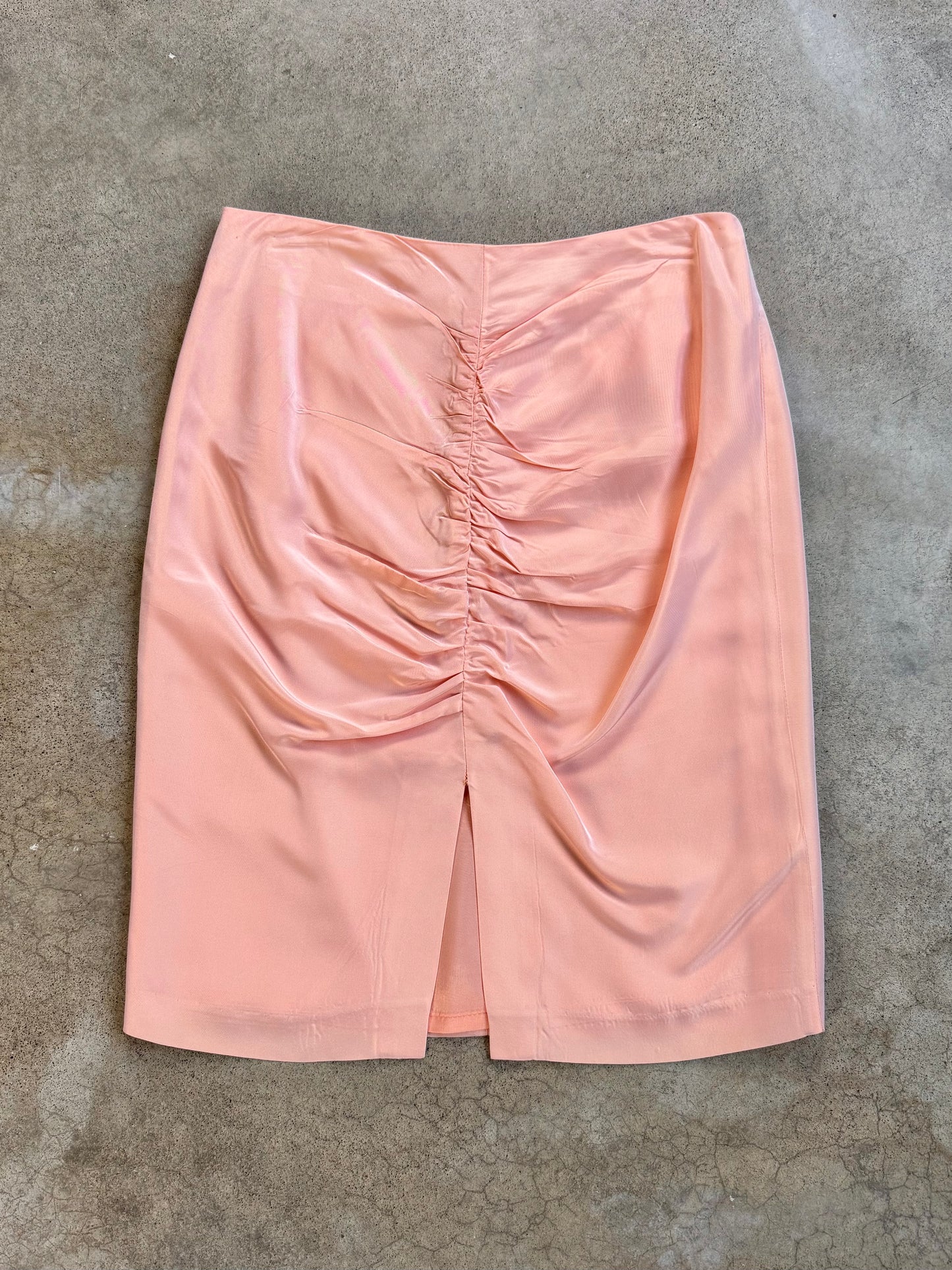 Vintage 1980s Alberto Makali Peach Ruched Pencil Skirt | Waist 28”