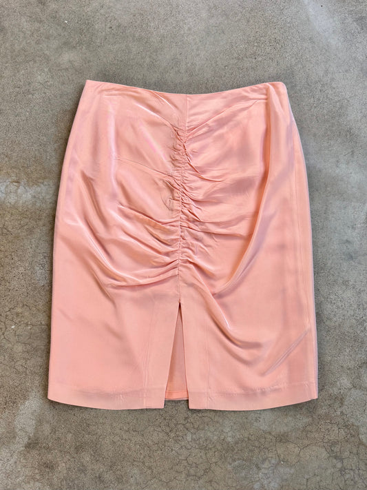 Vintage 1980s Alberto Makali Peach Ruched Pencil Skirt | Waist 28”