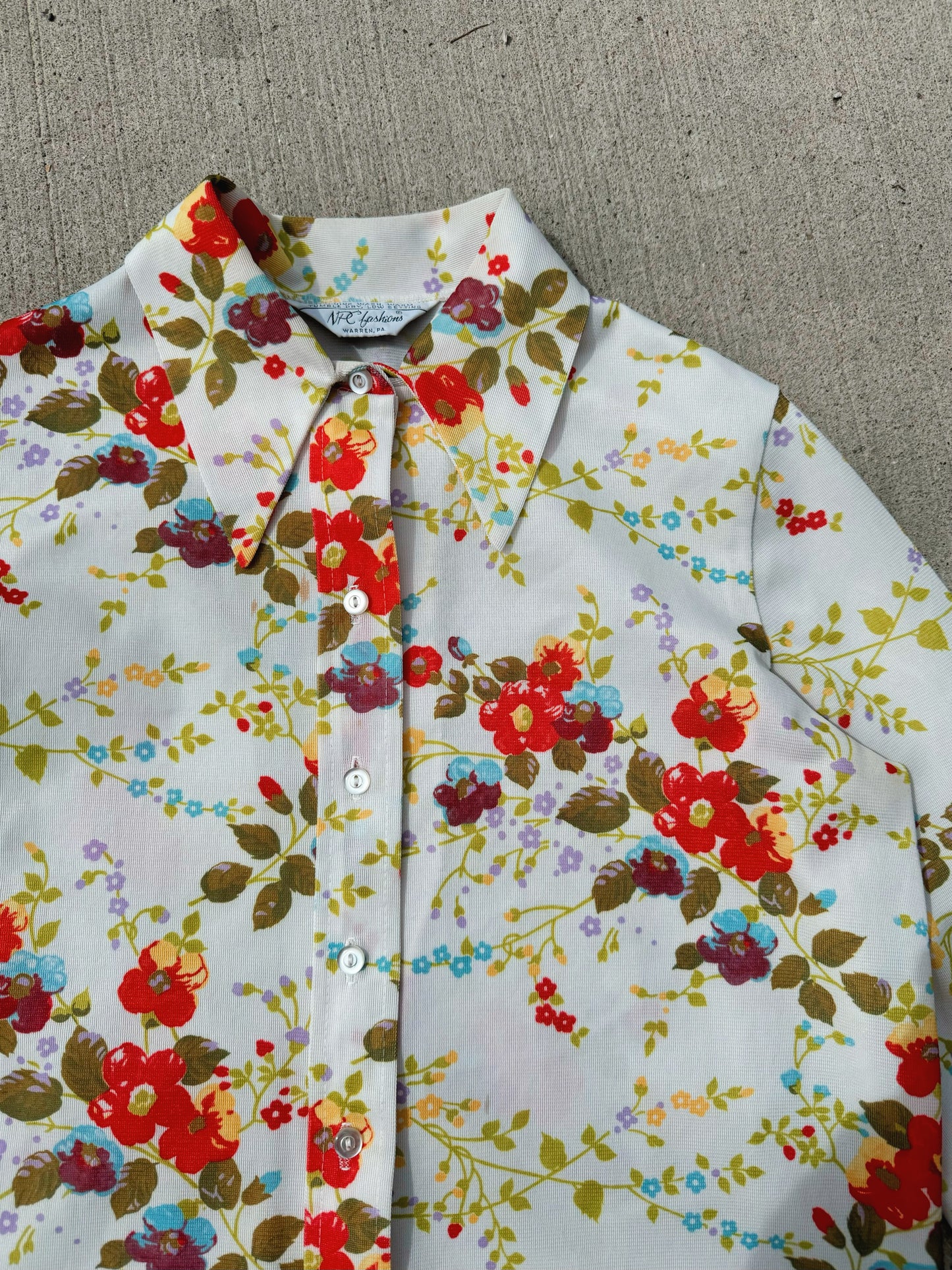 Vintage 1970s NPC Fashions Floral Polyester Shirt