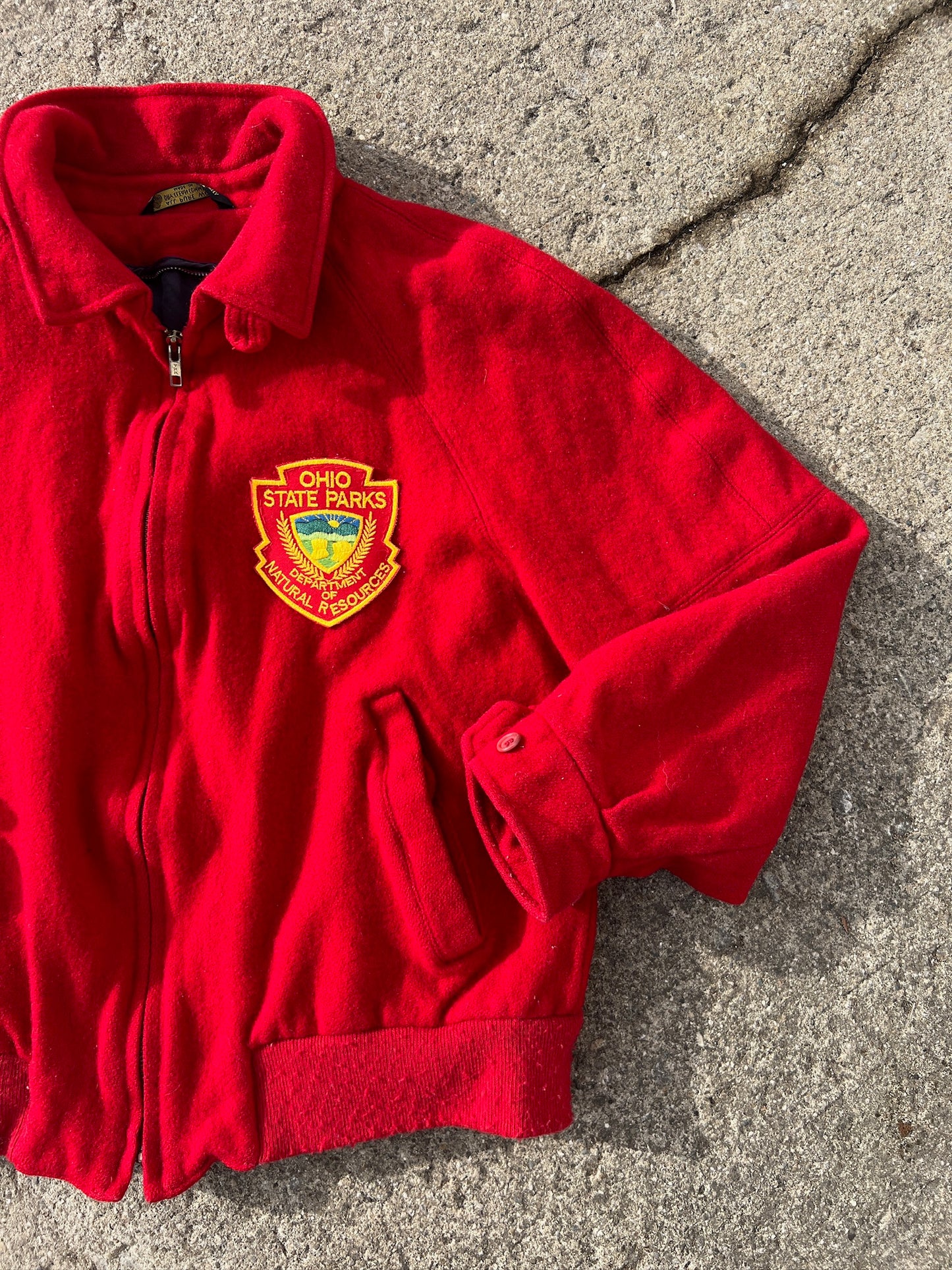 Vintage 1960s Ohio State Parks Red Wool Zip-Up Jacket | M/L