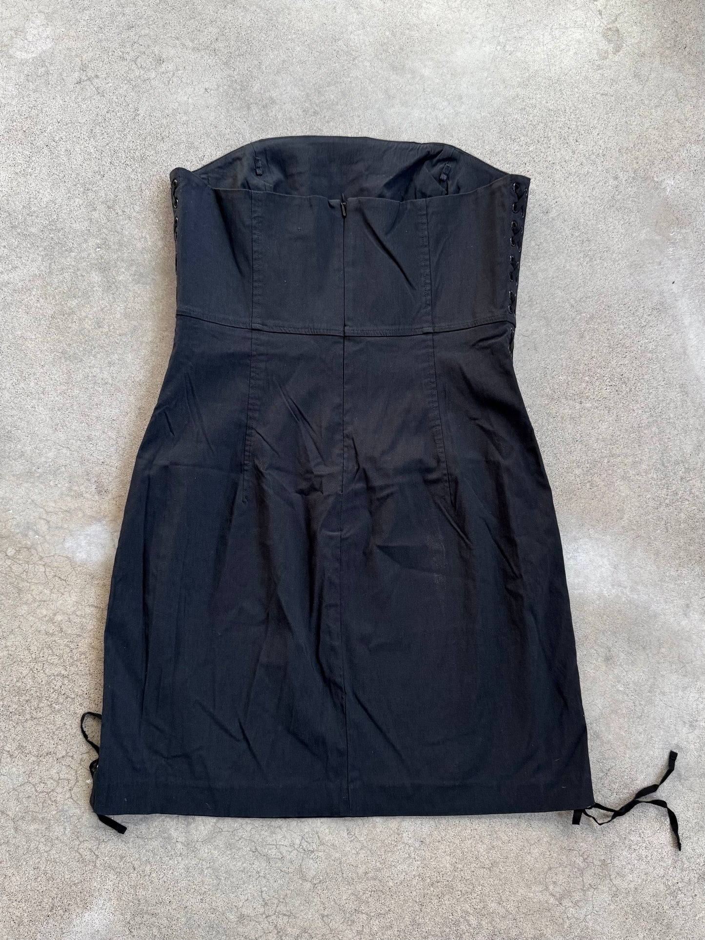 Vintage 1990s Express Black Strapless Lace-Up Mini Dress | M/L