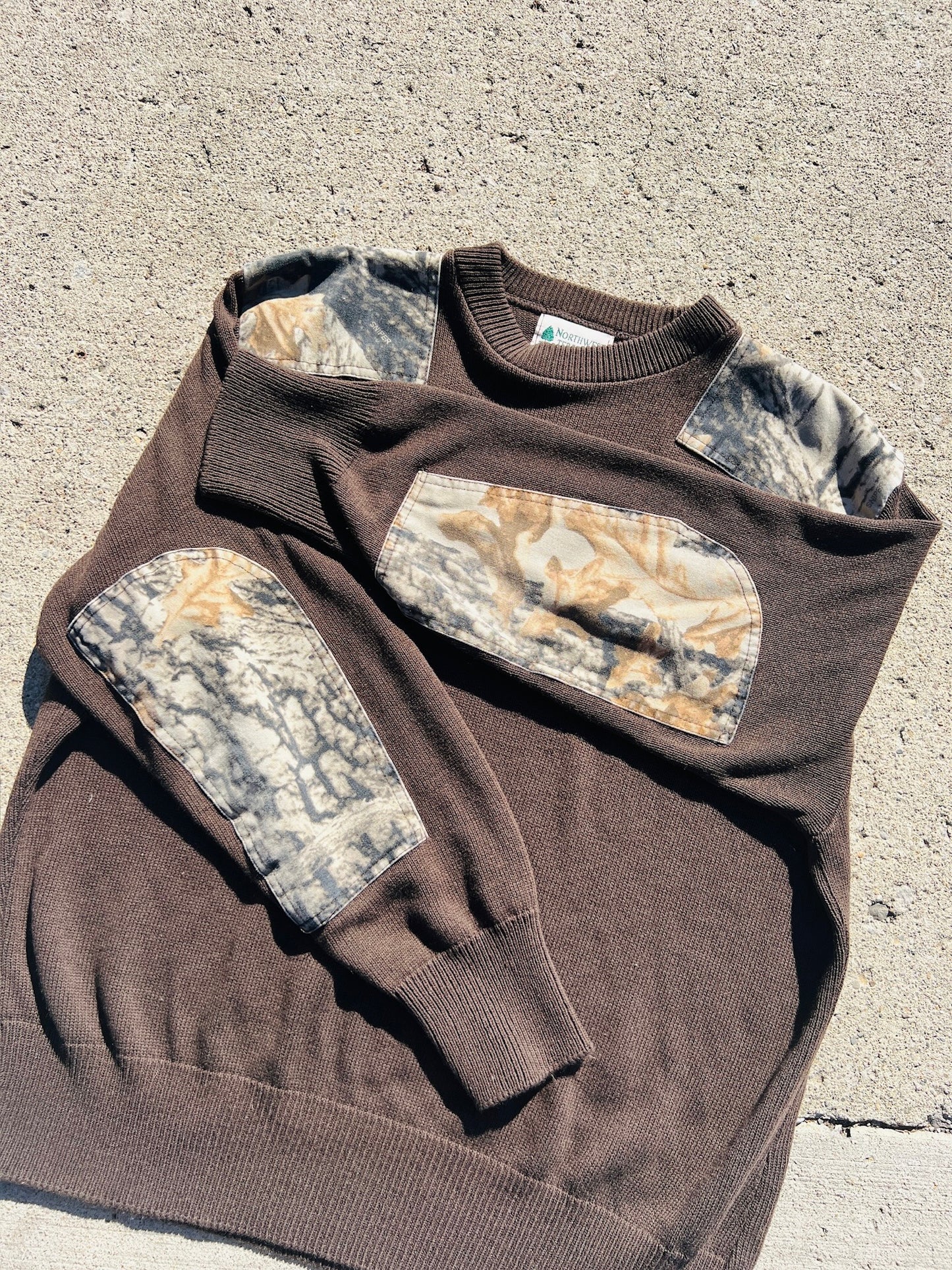 Vintage Northwest Territory Camo Patched Sweater | XL