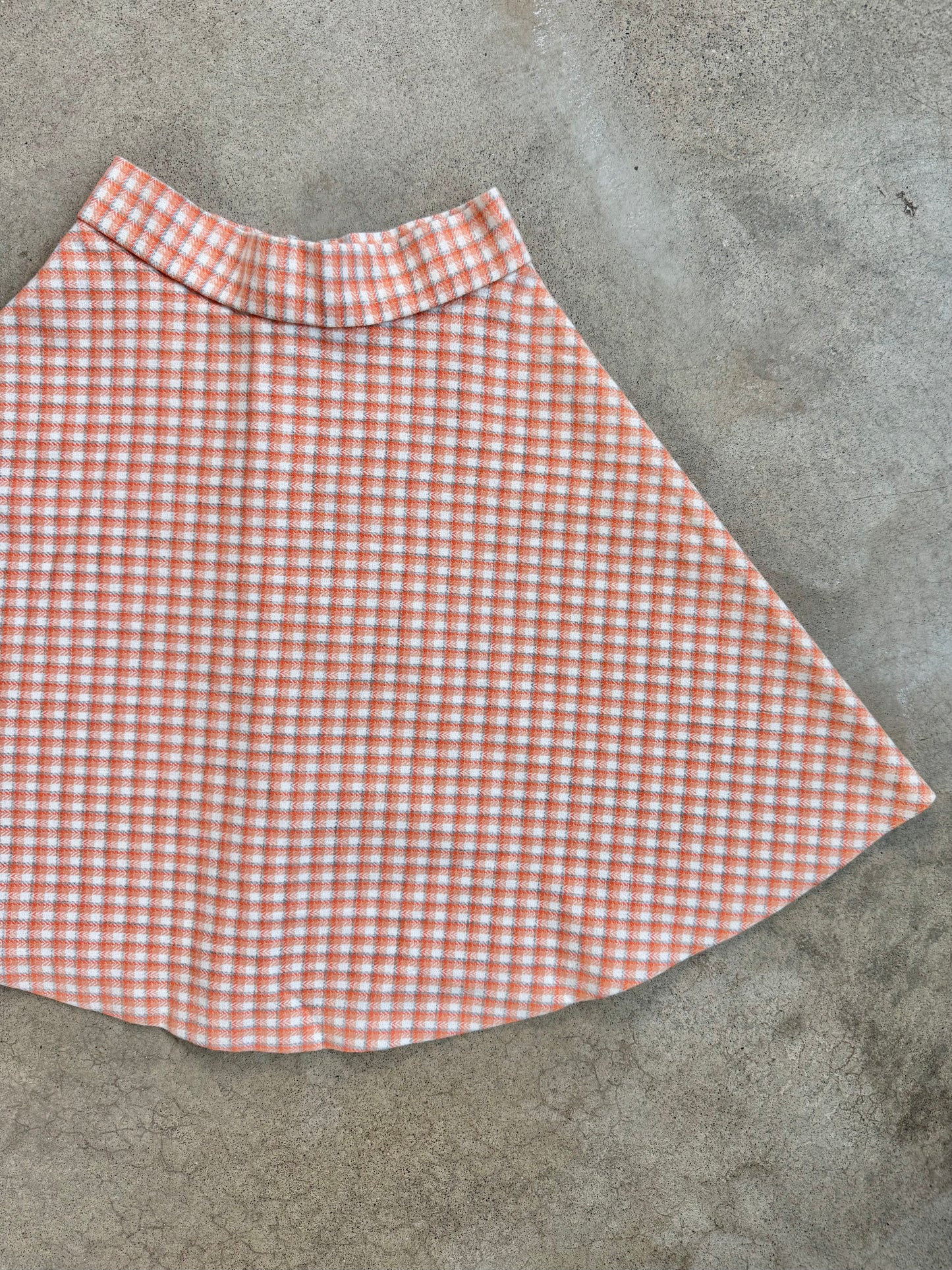 Vintage 1970s Orange Plaid Mini Circle Skirt | Waist 24”