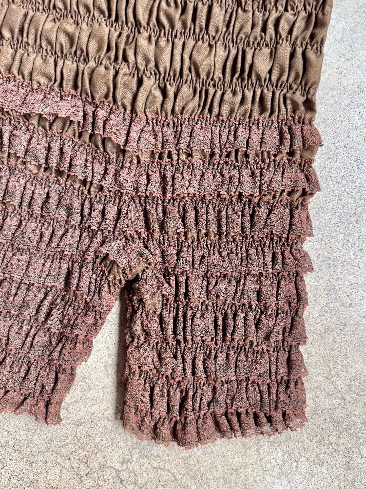 Vintage 1970s Malco Modes Brown Lace Bloomers | Medium