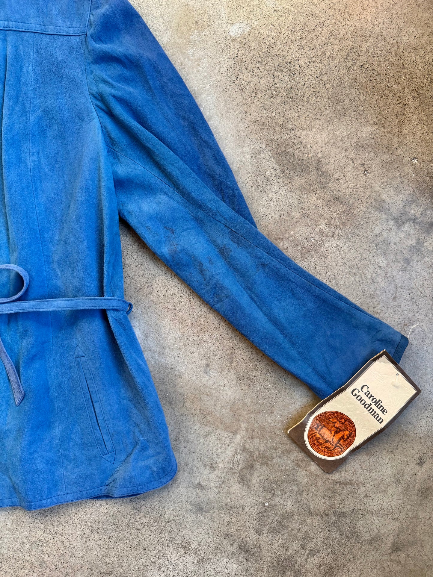 Vintage 1970s Caroline Goodman Blue Suede Leather Jacket | Medium