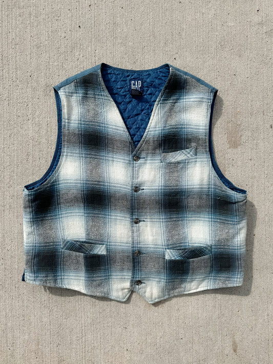 Vintage 1990s Gap Blue Plaid Cotton Vest | XL