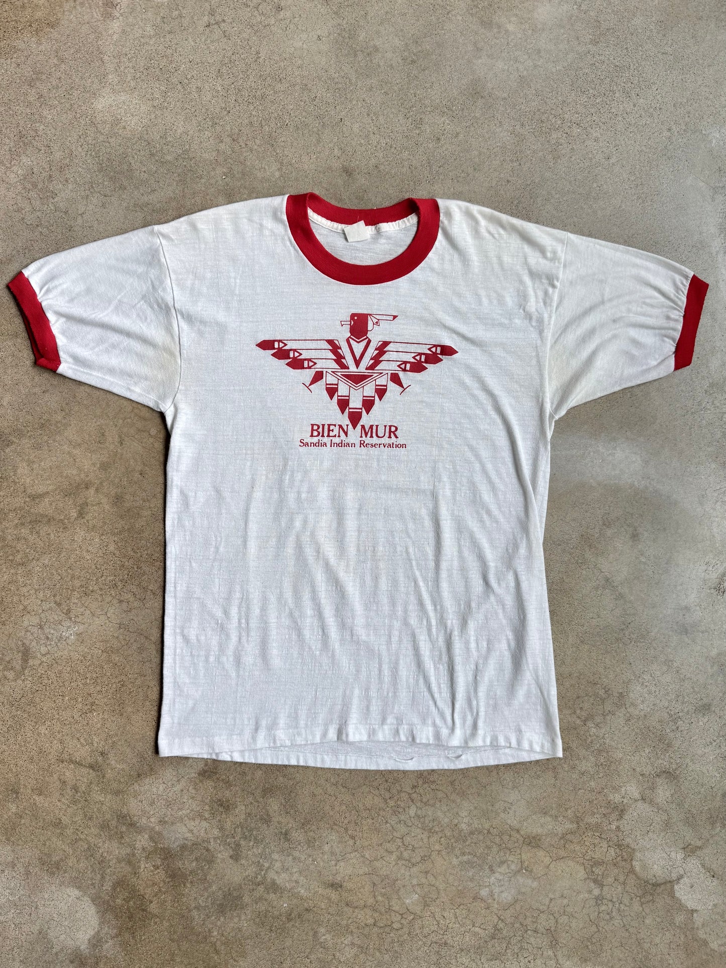 Vintage 1980s Bien Mur Sandia Indian Reservation Ringer Tee | XL