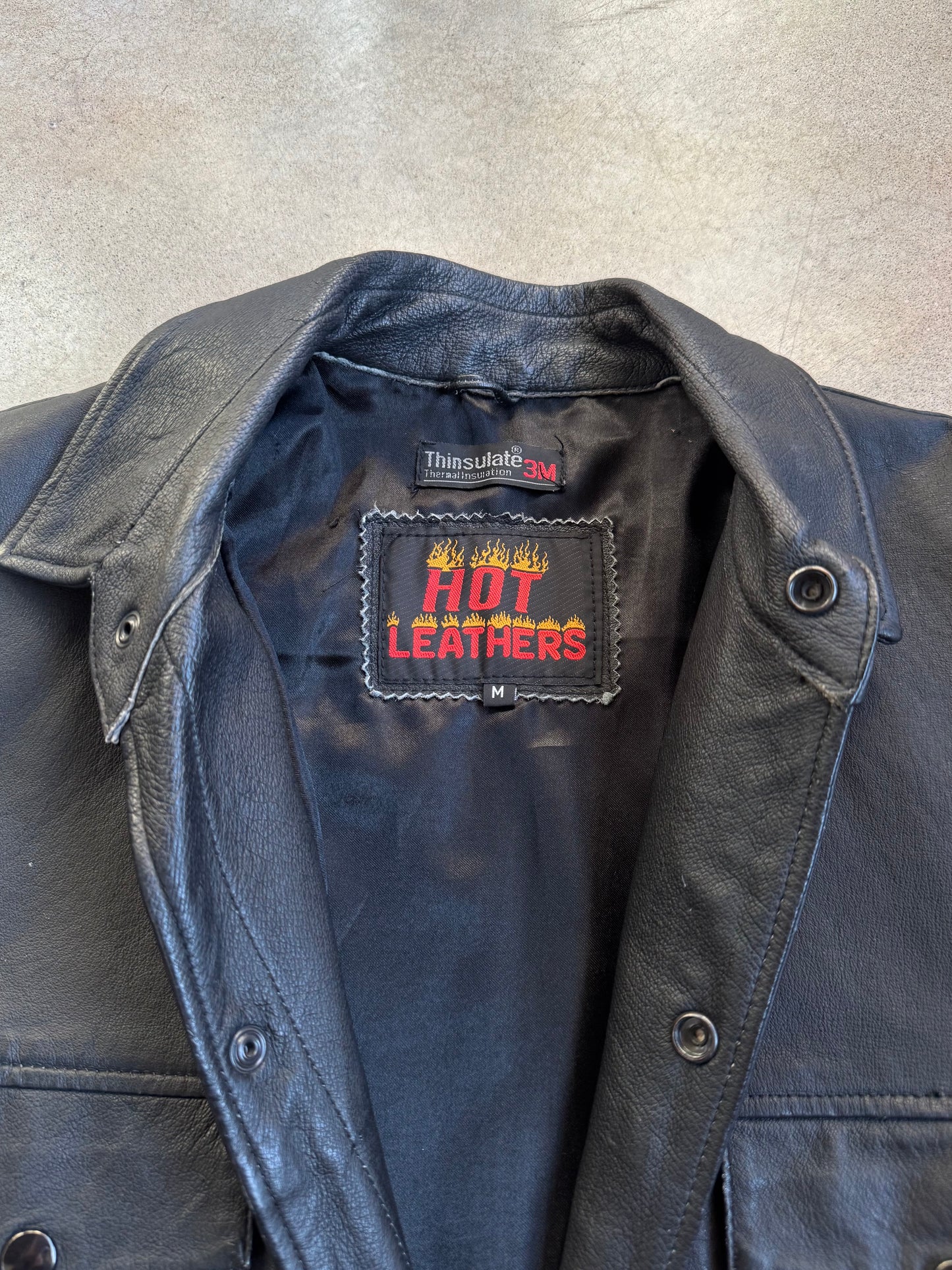 Vintage 1990s Hot Leathers Black Leather Button-Up Shirt Jacket | Medium