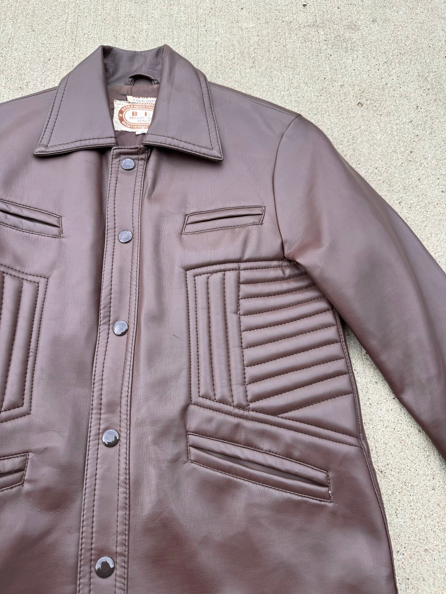 Vintage 1960s/70s Brown Faux Leather Shirt Jacket | XS