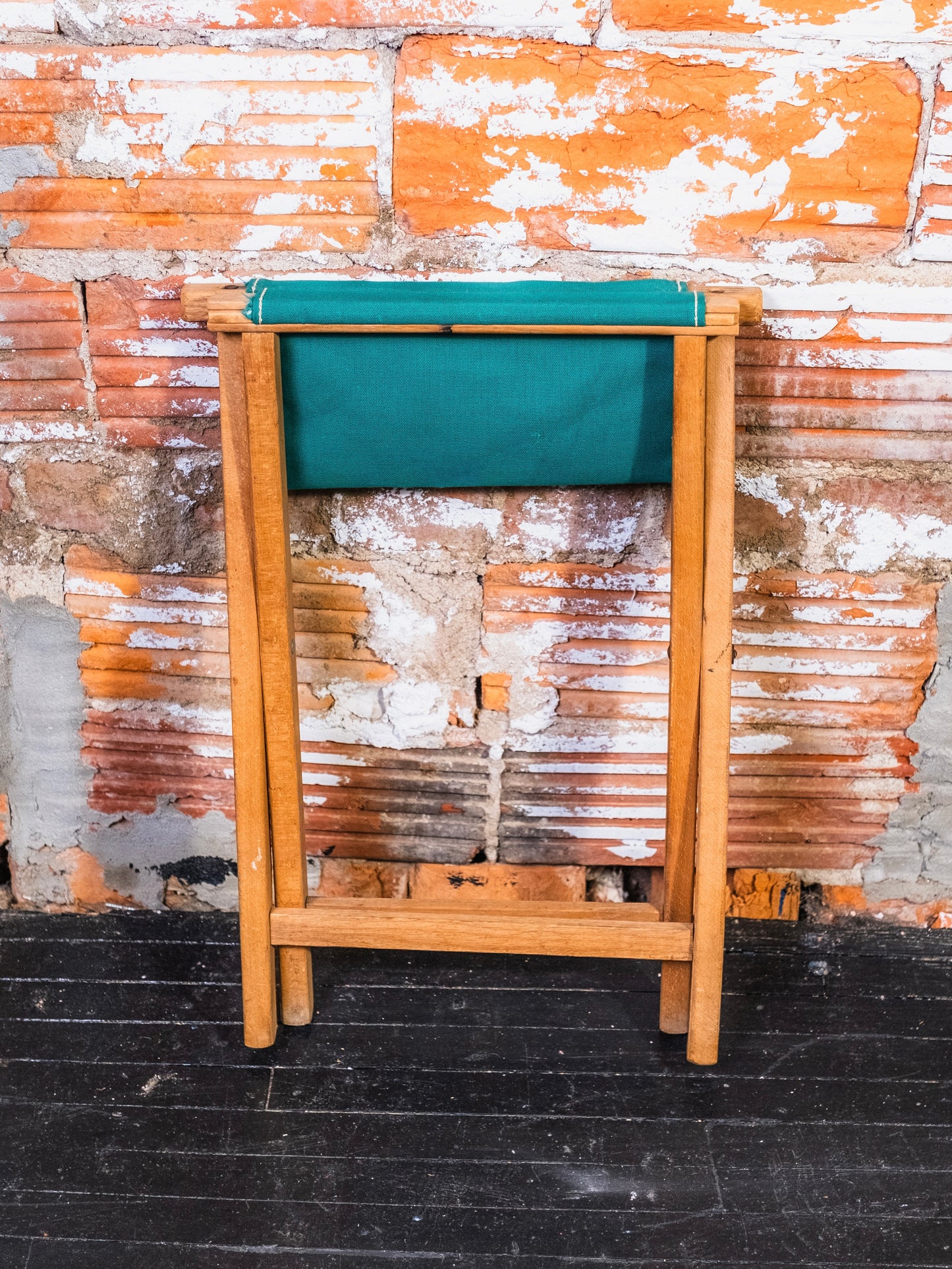 Vintage Green Canvas & Wood Folding Camp Stool