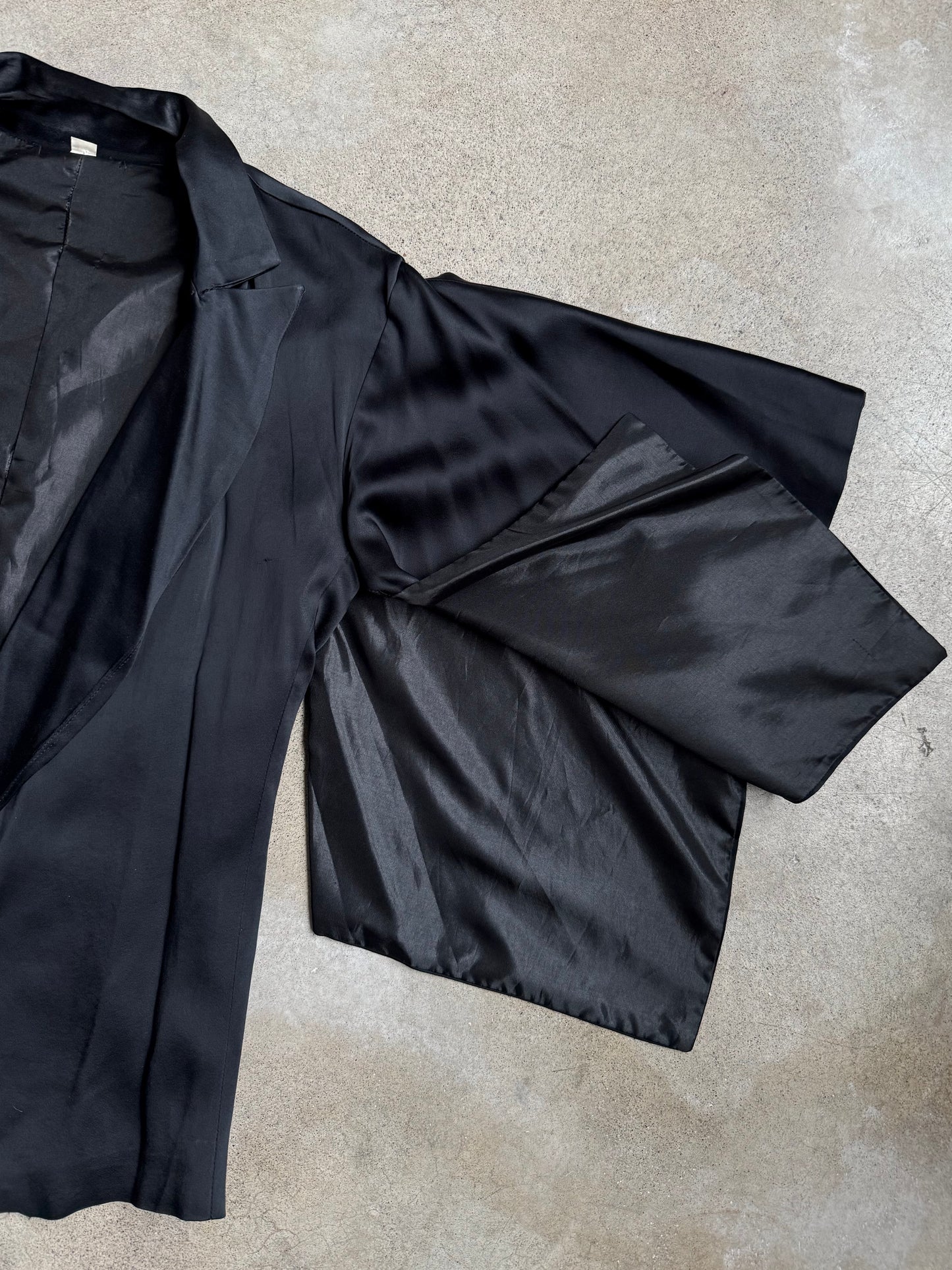 Vintage 1950s Black Satin Kimono-Style Jacket | S/M