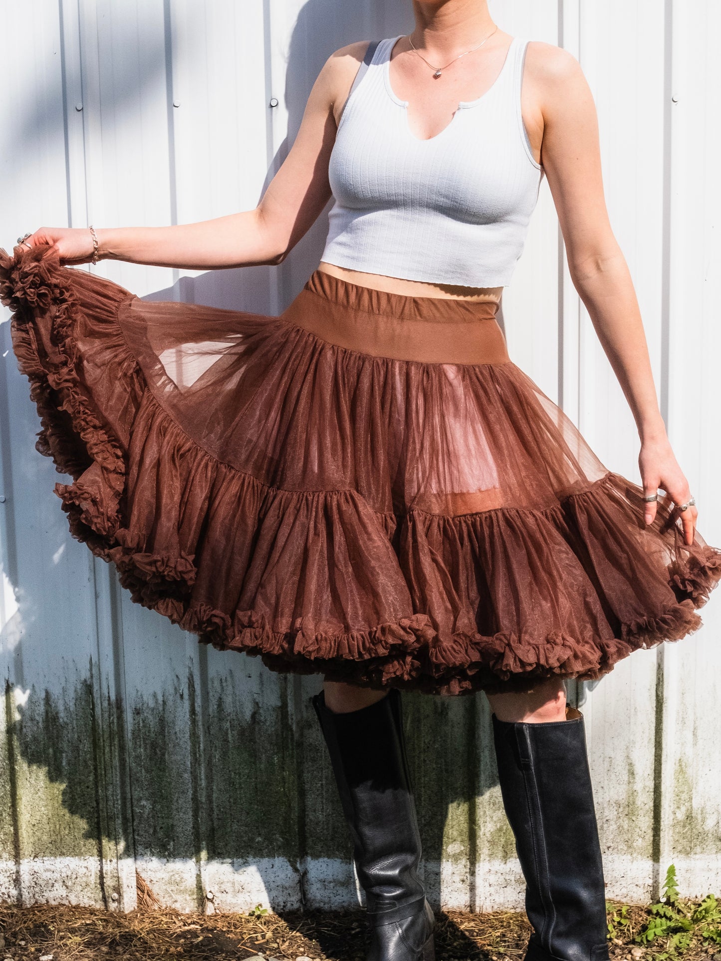 Vintage 1960s Sam’s Brown Western Square Dance Ruffled Petticoat | Large