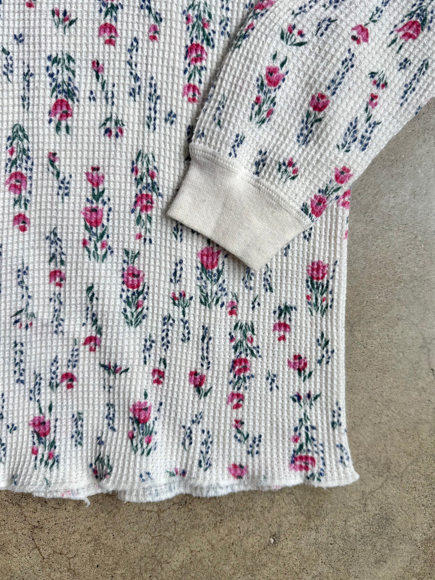 Vintage 1980s J.E. Morgan Floral Print Waffle Thermal | L/XL