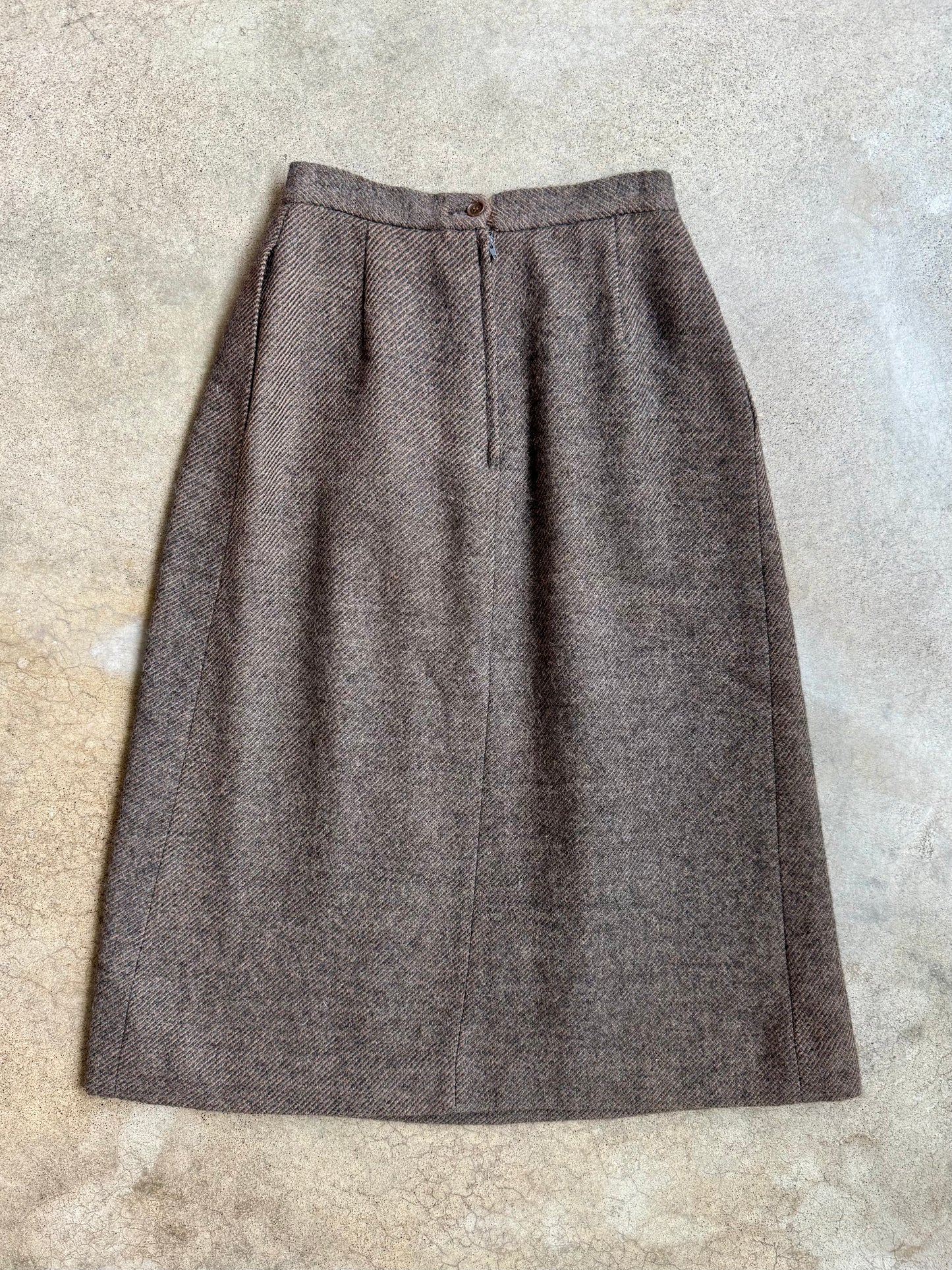 Vintage 1980s Danielli Brown Wool Tweed Two-Piece Skirt Suit | Small