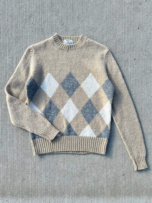 Vintage Scotsdoon Neutral Argyle Wool Sweater | S/M