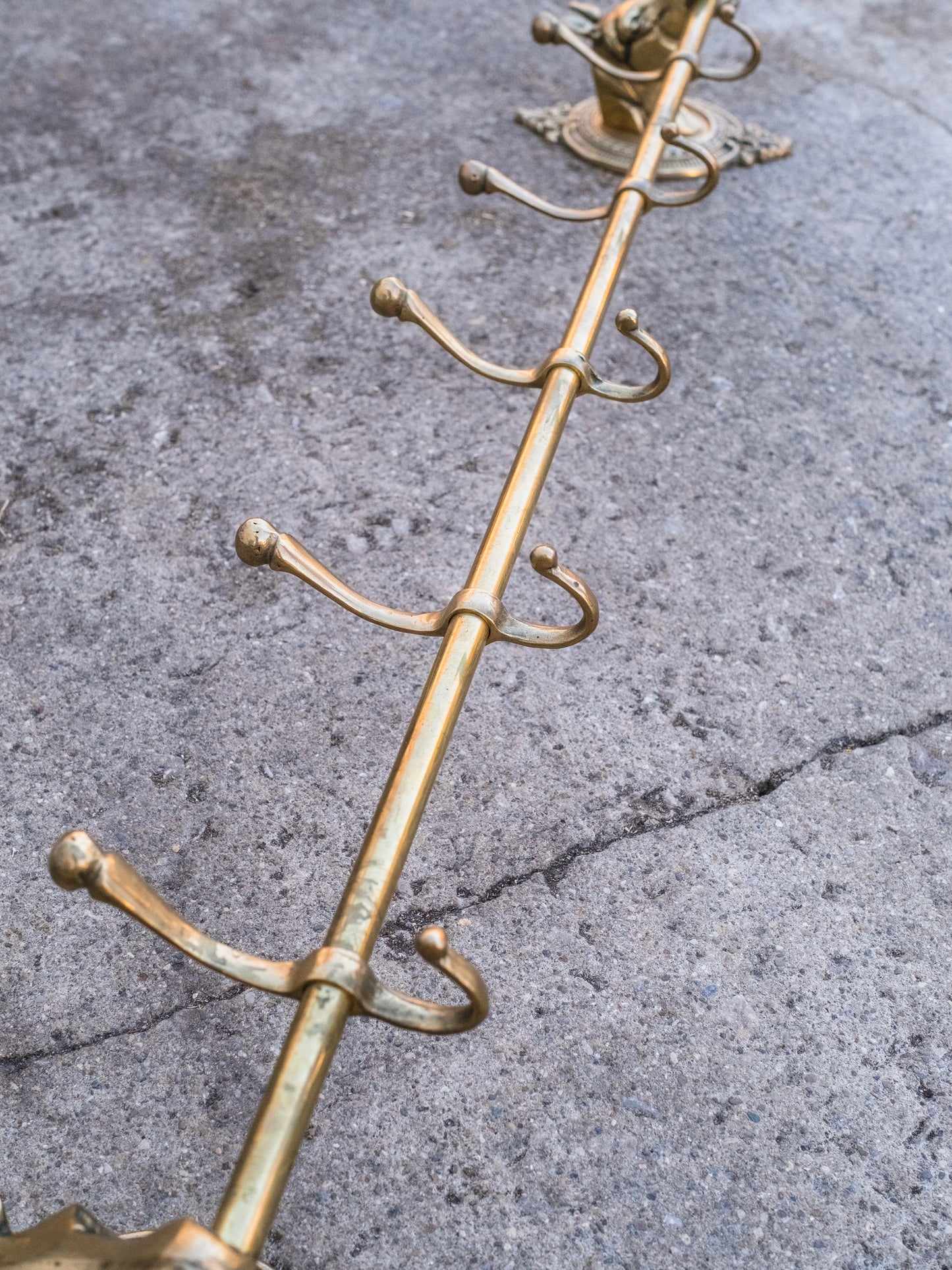 Vintage 1950s Solid Brass Horse Head Five Prong Wall-Mounted Coat Rack