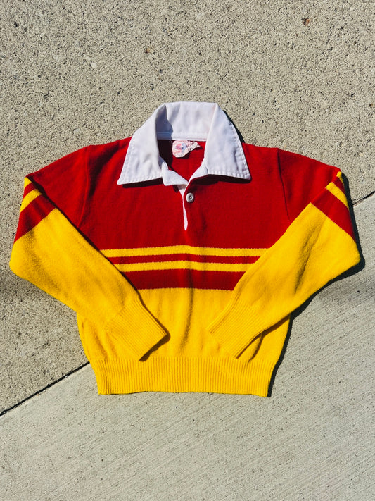 Vintage 1980s CranBarry Red/Yellow Polo Cheer Sweater