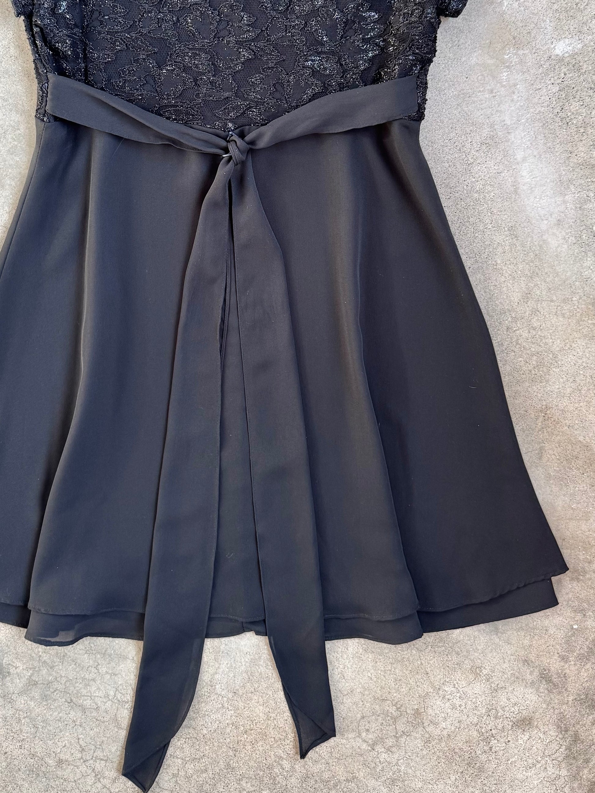 Vintage 1990s All That Jazz Black Metallic Lace A-Line Mini Dress