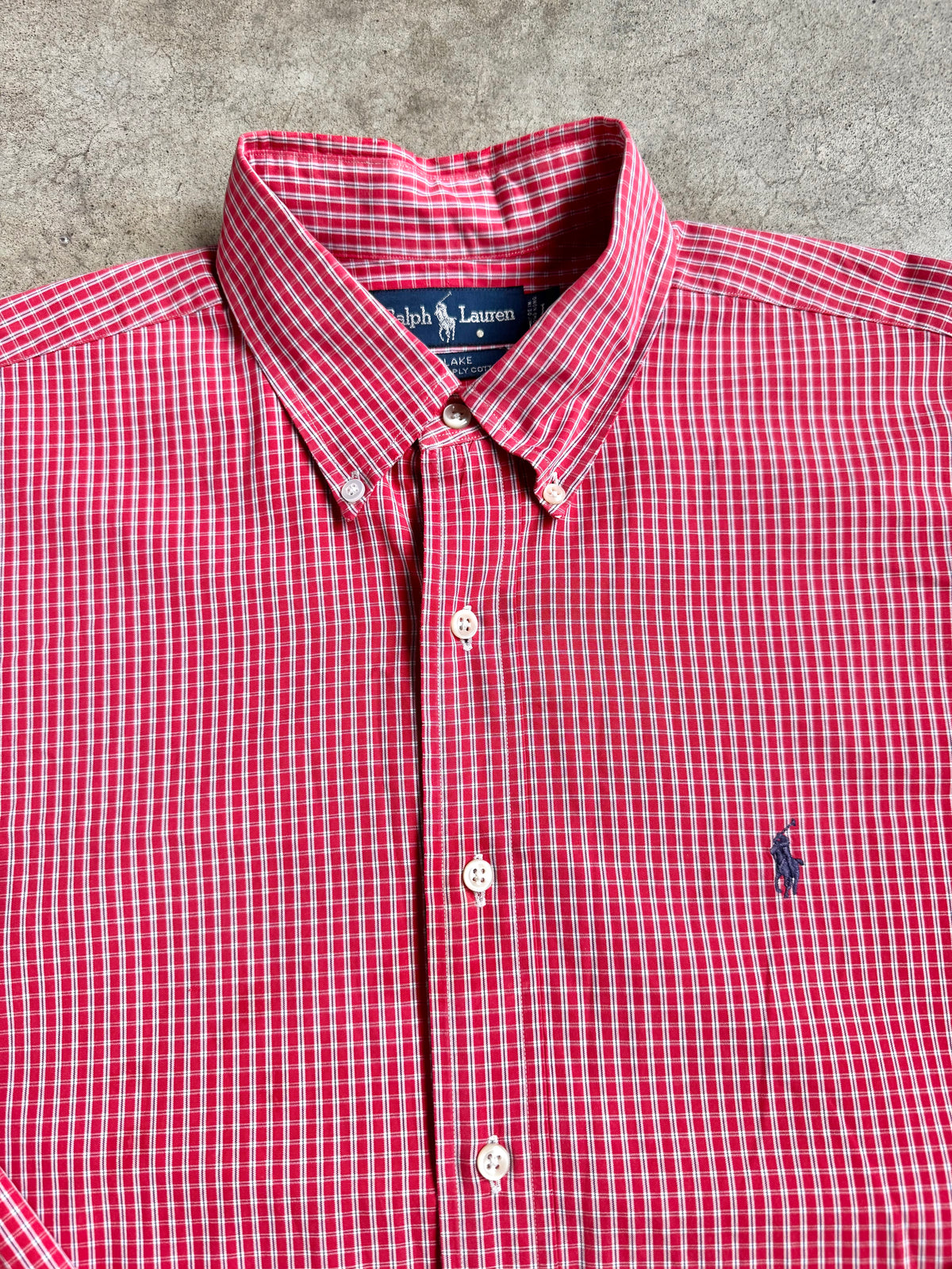 Vintage 1990s Ralph Lauren “Blake” Red Plaid Distressed Button-Down Shirt | Large