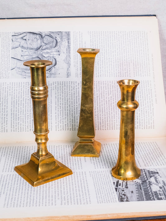Vintage 1950s Solid Brass Candlestick Holders | Set of 3