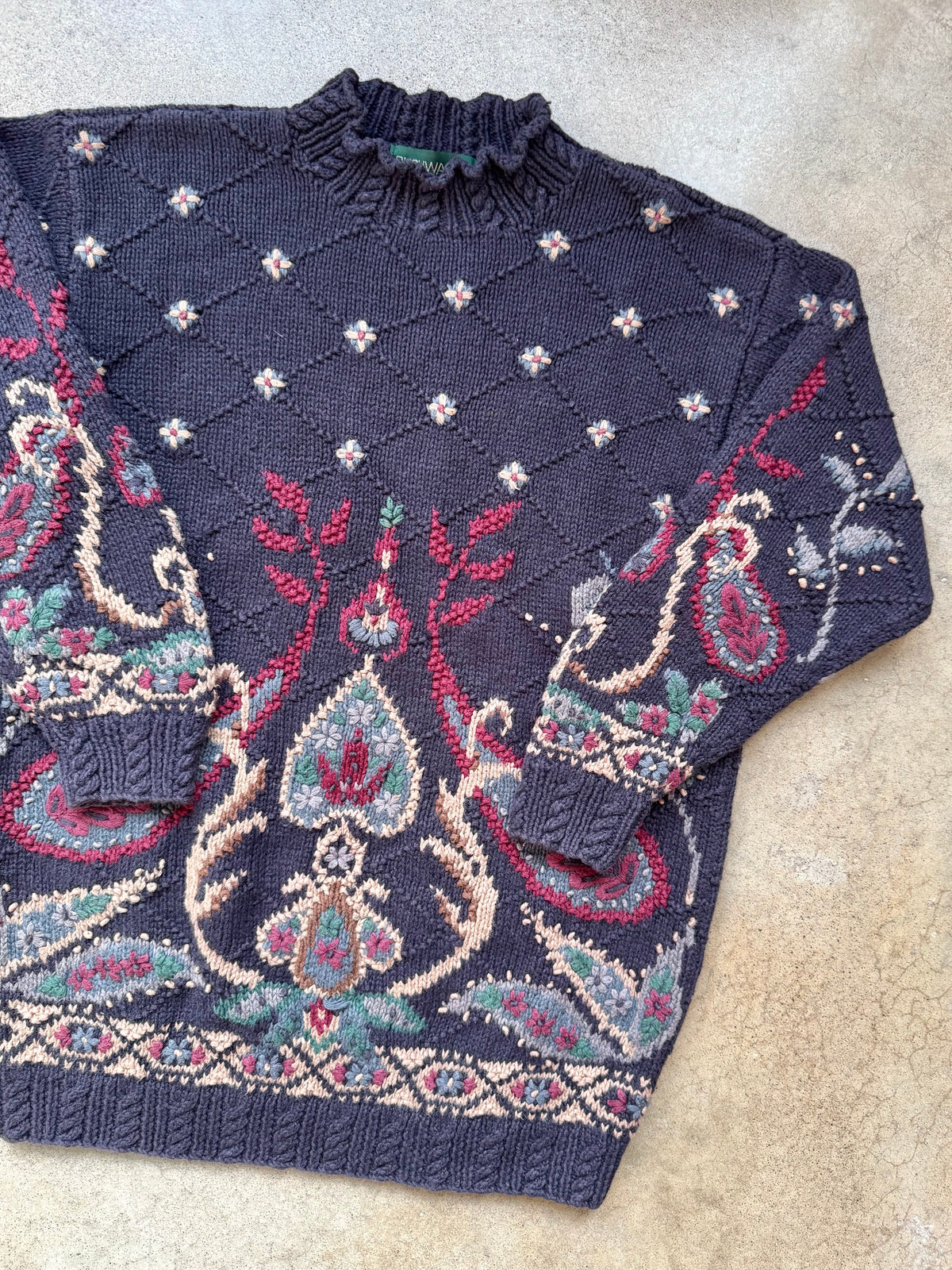 Vintage Bushwacker Floral Paisley Pattern Mock Neck Sweater | Small