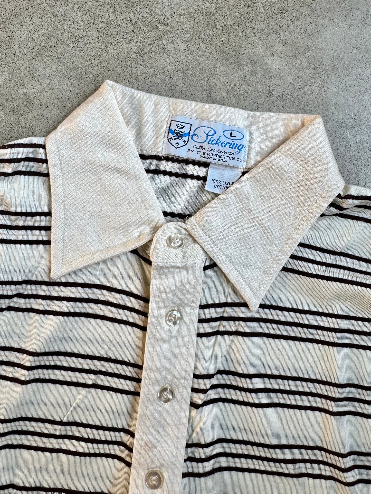 Vintage Pickering Springfield Country Club Striped Lisle Cotton Polo Shirt | Large