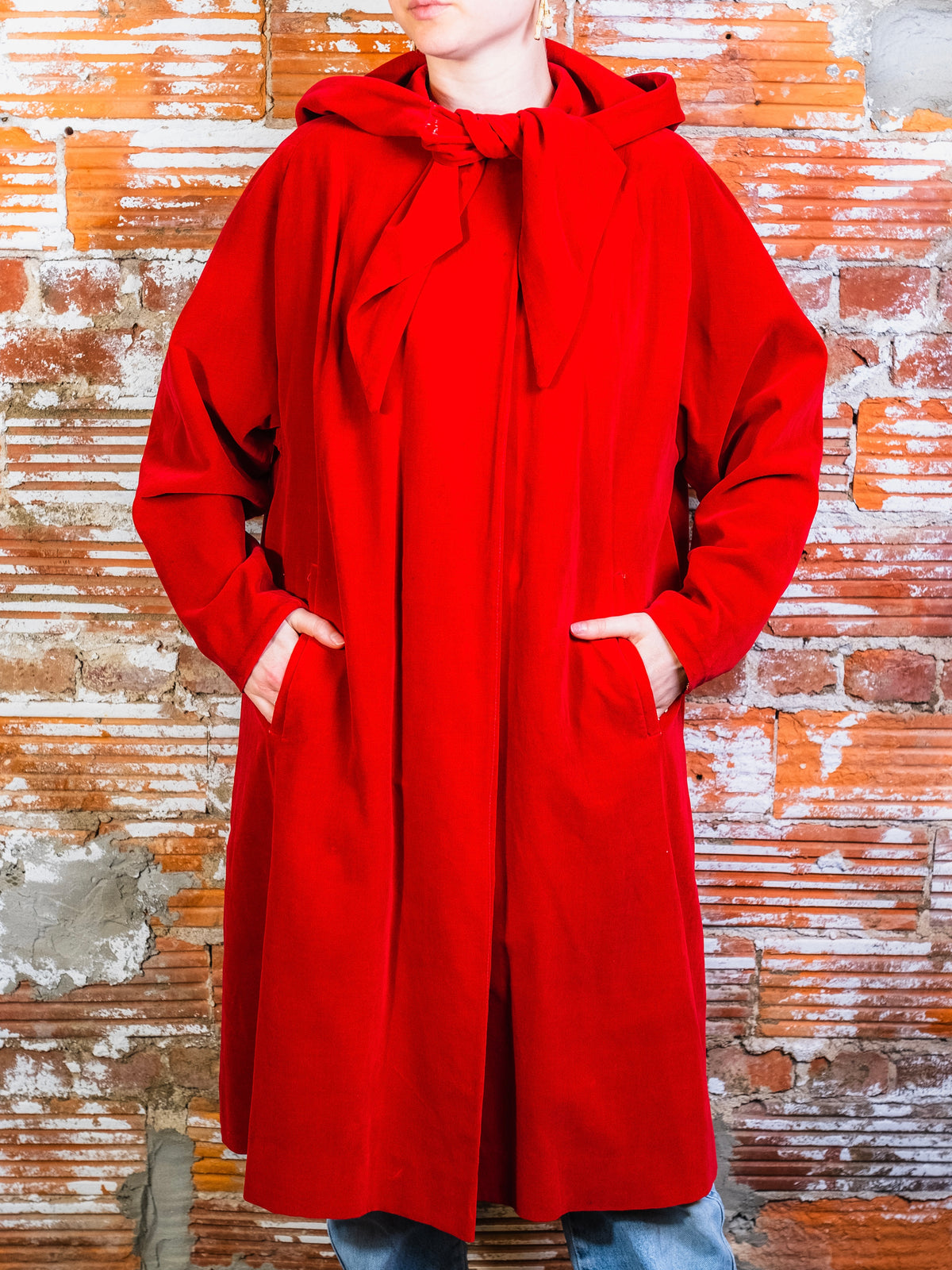 Vintage 1950s Sun Cloud by Harris Red Velvet Hooded Coat | Large