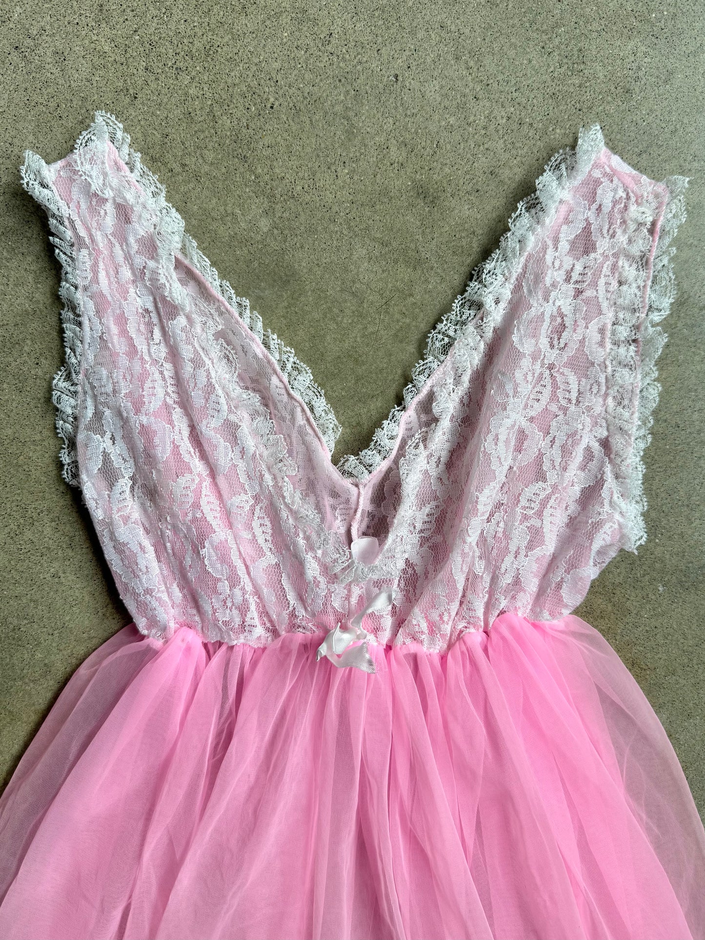 Vintage 1960s Belle Smith Pink & White Lace Babydoll Lingerie Top | Medium