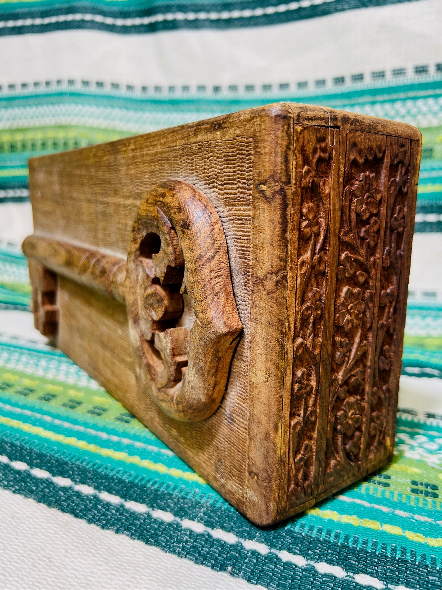 Vintage 1950s Carved Teak Wood Box