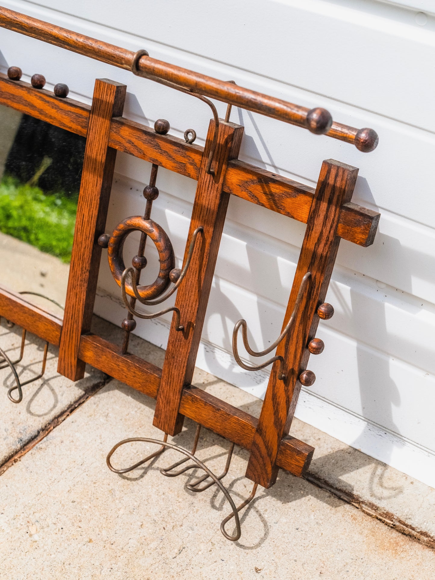 Antique Victorian Mirrored Hat & Coat Wall Rack