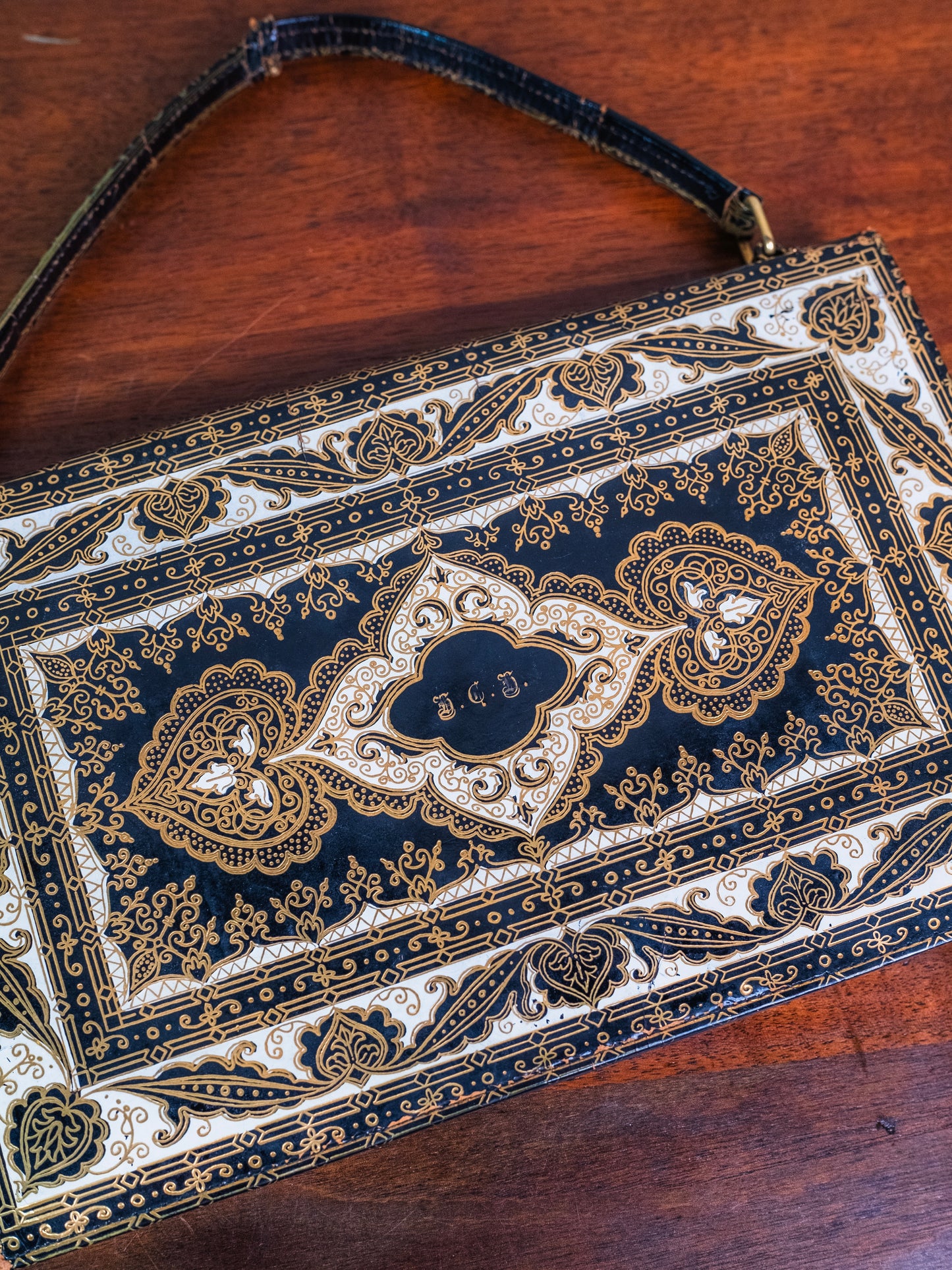 Vintage 1940s/50s Florentine Gold Embossed Monogrammed Handbag