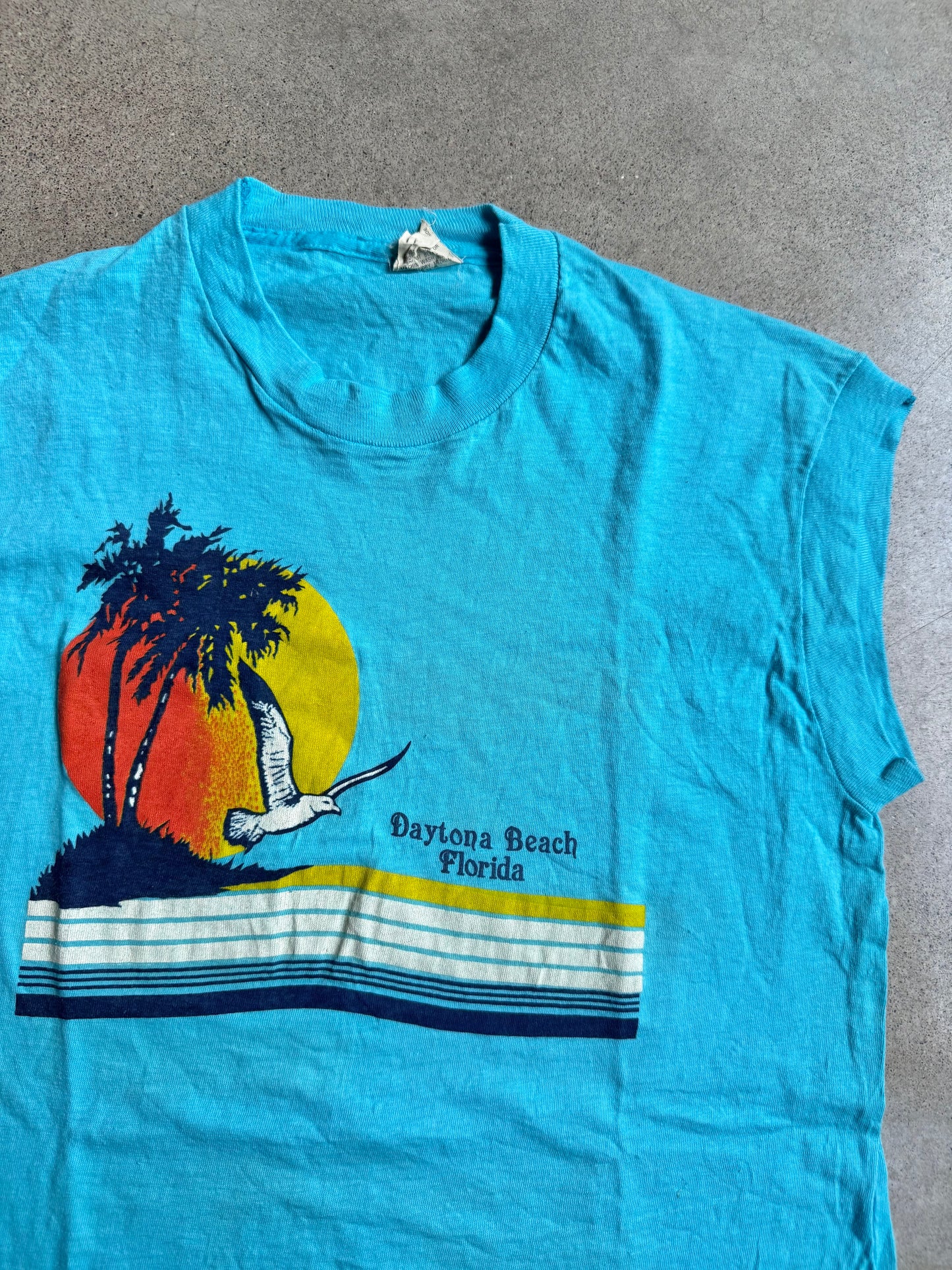 Vintage 1980s Blue Daytona Beach Florida Graphic Tank Top | Medium