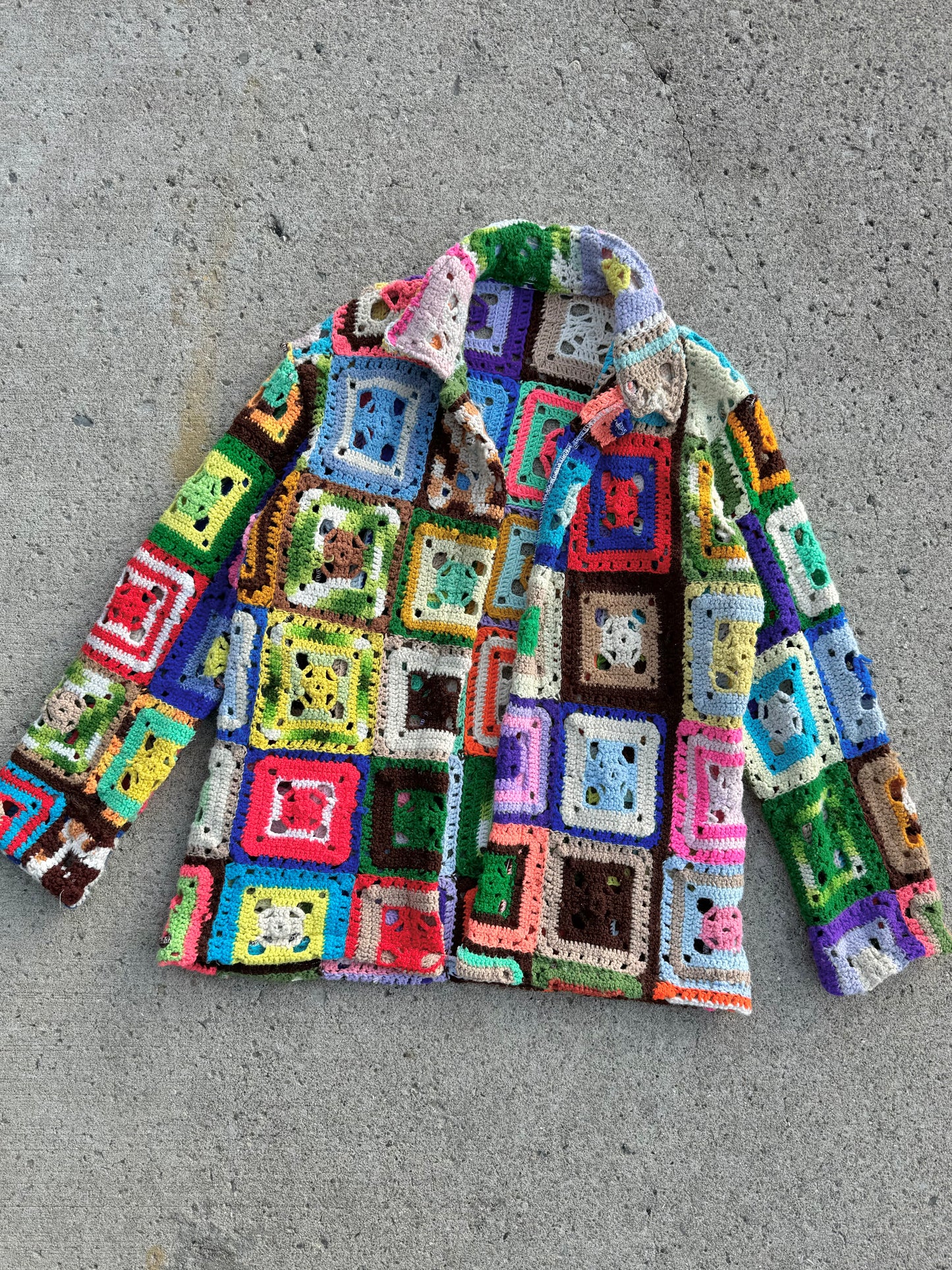 Vintage 1970s Handmade Granny Square Cardigan | L/XL