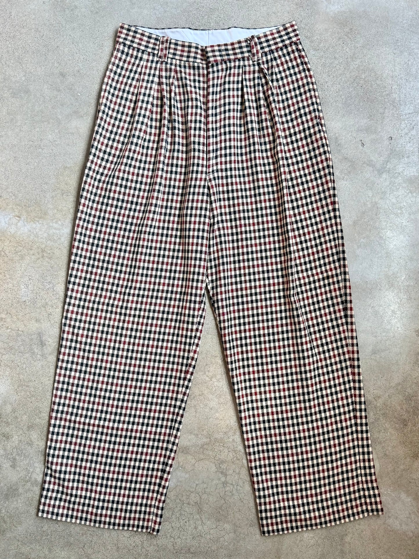 Vintage 1960s Smokey Joe's Black & Red Check Pleated Trousers | Waist 33”