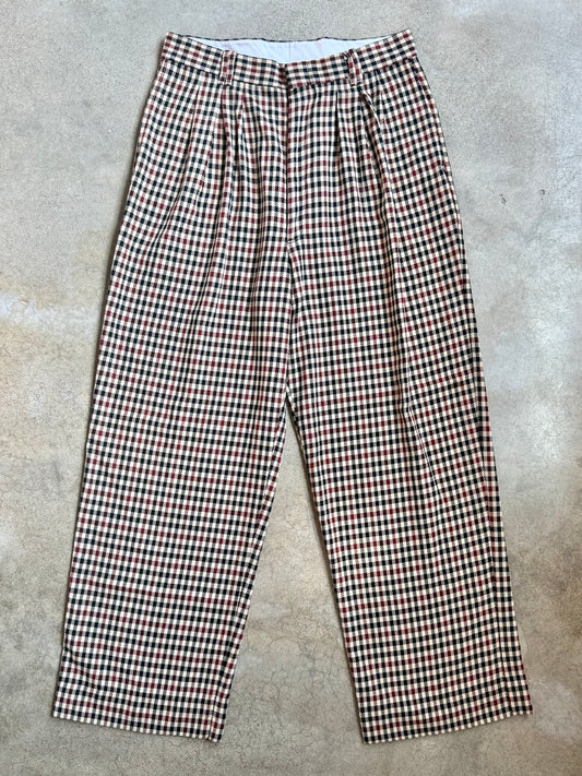 Vintage 1960s Smokey Joe's Black & Red Check Pleated Trousers | Waist 33”