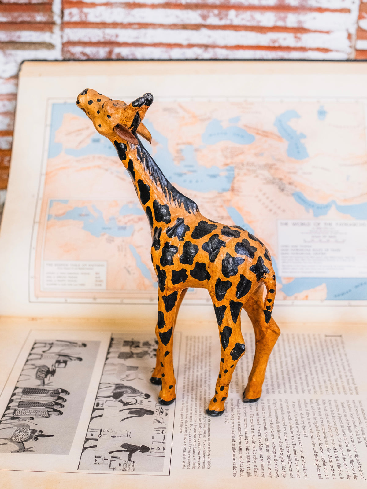 Vintage Leather-Wrapped Hand-Painted Giraffe Figurine
