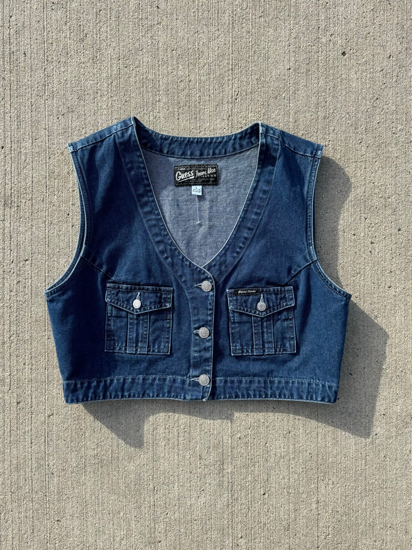 Vintage 90s/Y2K Guess Jeans Cropped Denim Vest | Large