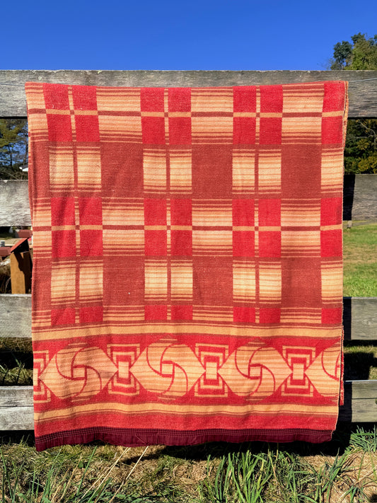 Vintage 1940s Beacon-Style Native Pattern Oversized Camp Blanket