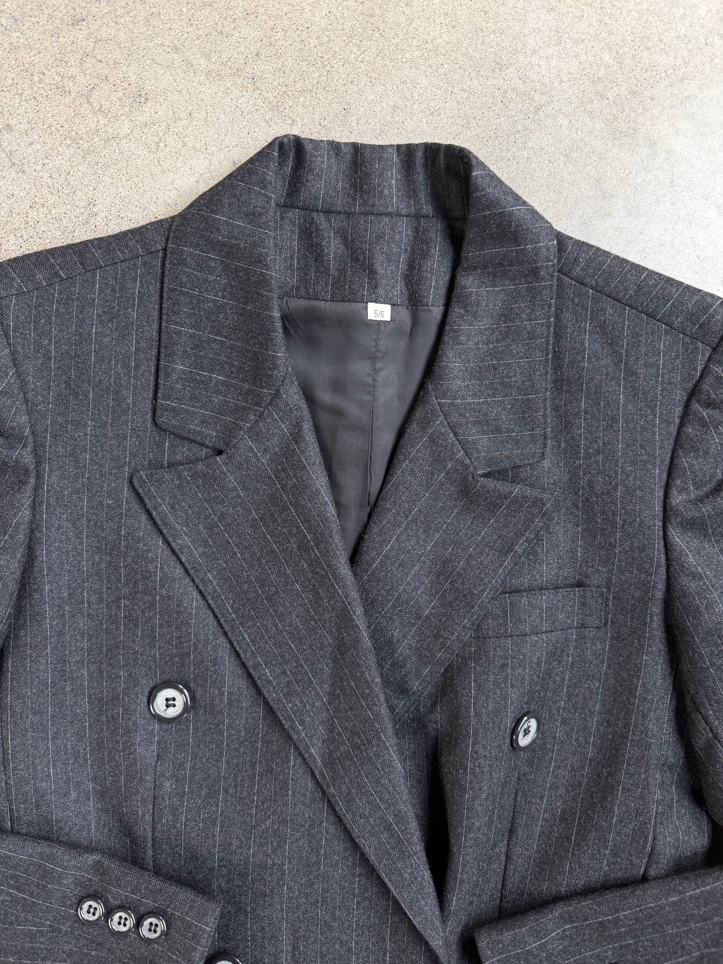 Vintage 1980s Peabody House Grey Pinstripe Wool Double-Breasted Coat | XS/S