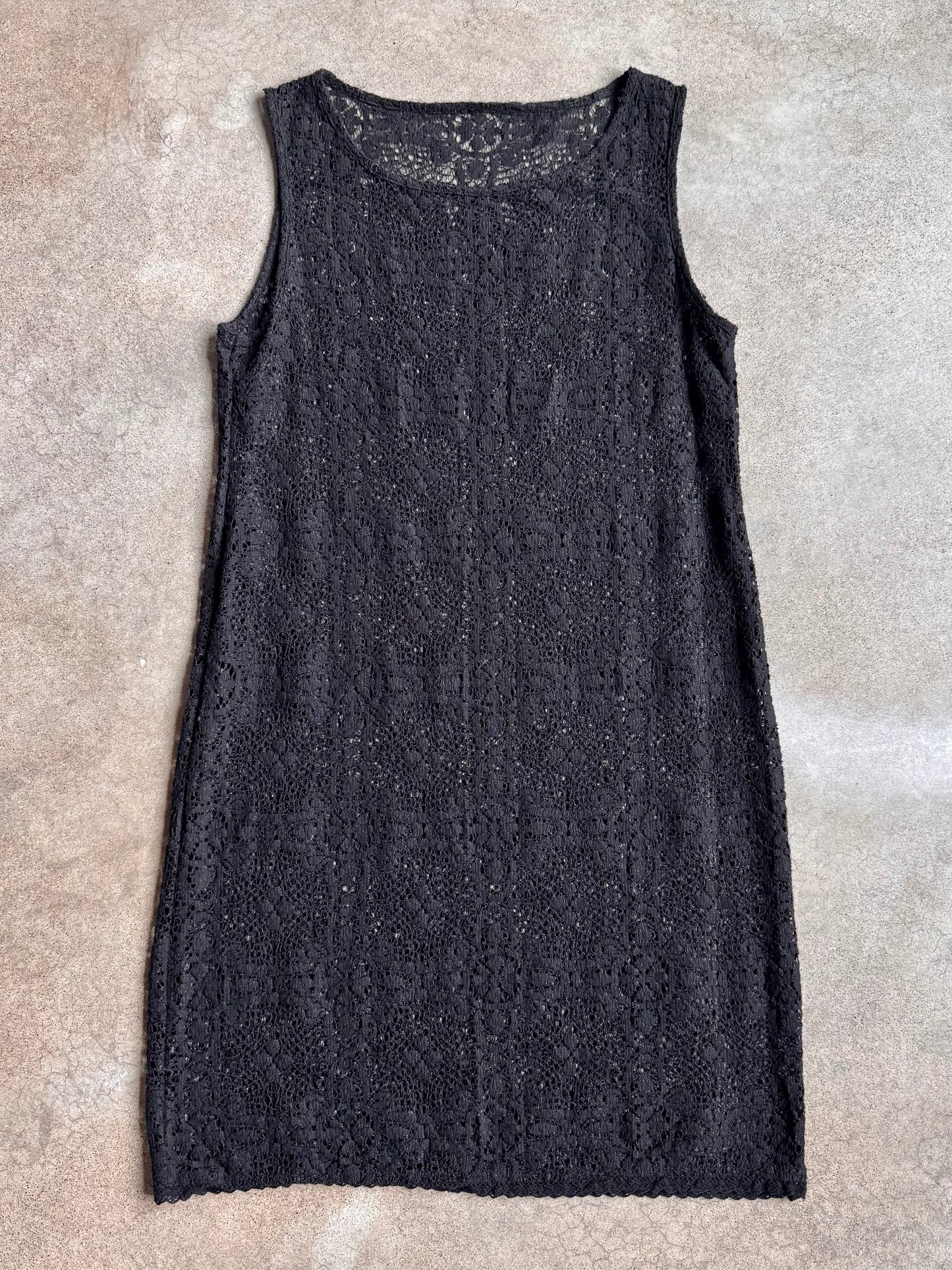 Vintage 1990s Black Crochet Lace Sleeveless Dress | Medium