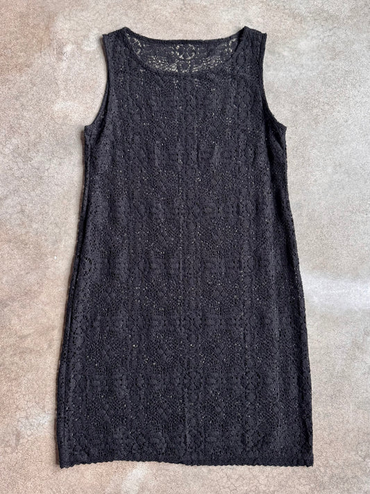 Vintage 1990s Black Crochet Lace Sleeveless Dress | Medium